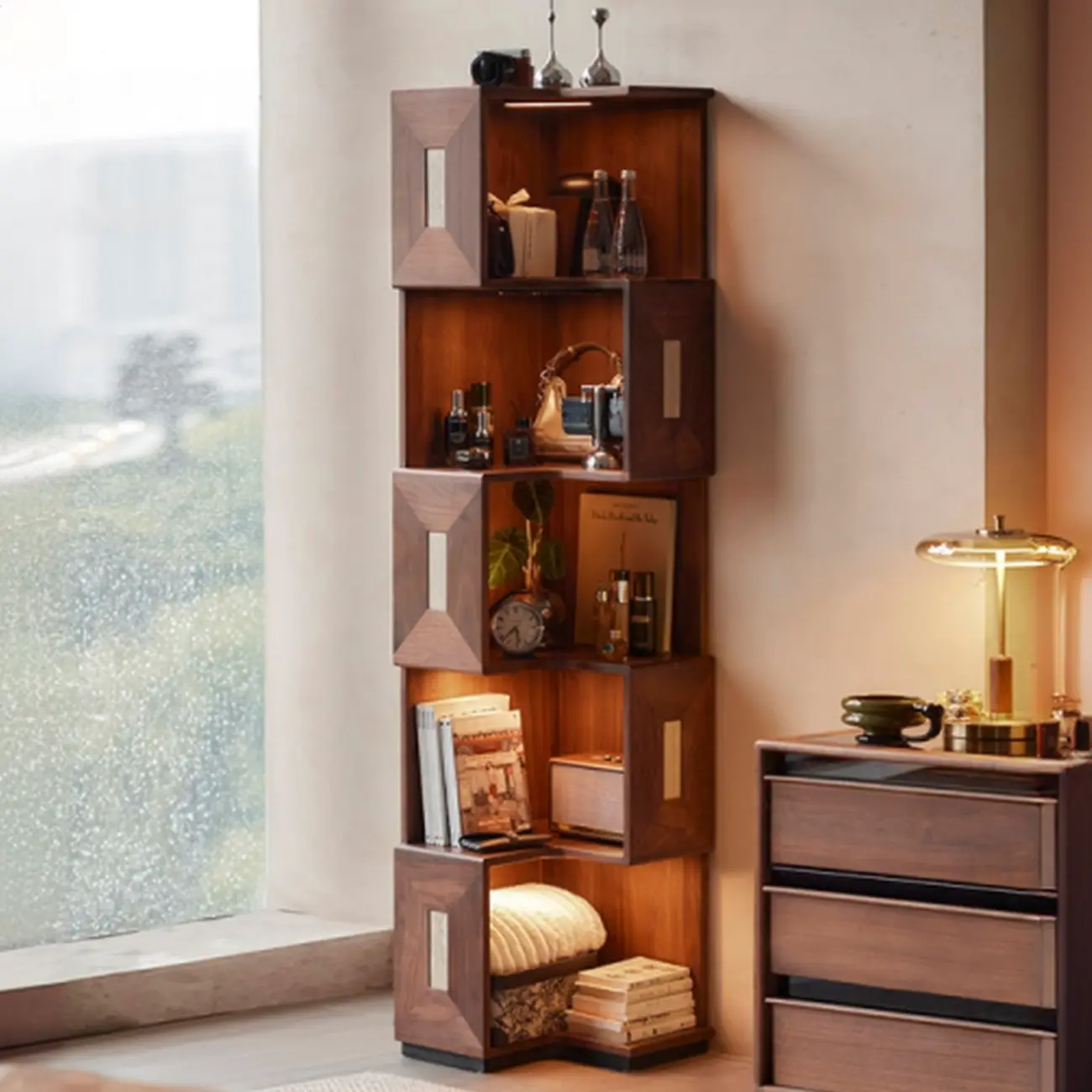 Modern Sepia Wooden Nook Cabinet for Living Room Décor Image - 1 | homeyfad