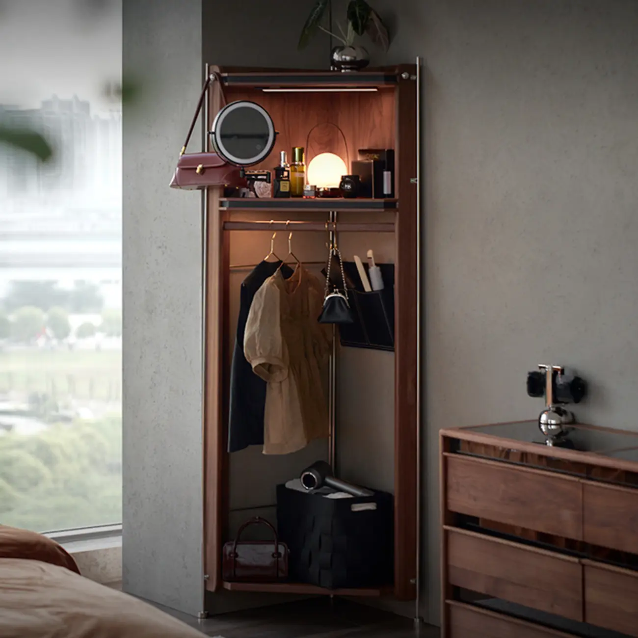 Modern Sepia Wooden Nook Cabinet for Living Room Décor Image - 3 | homeyfad