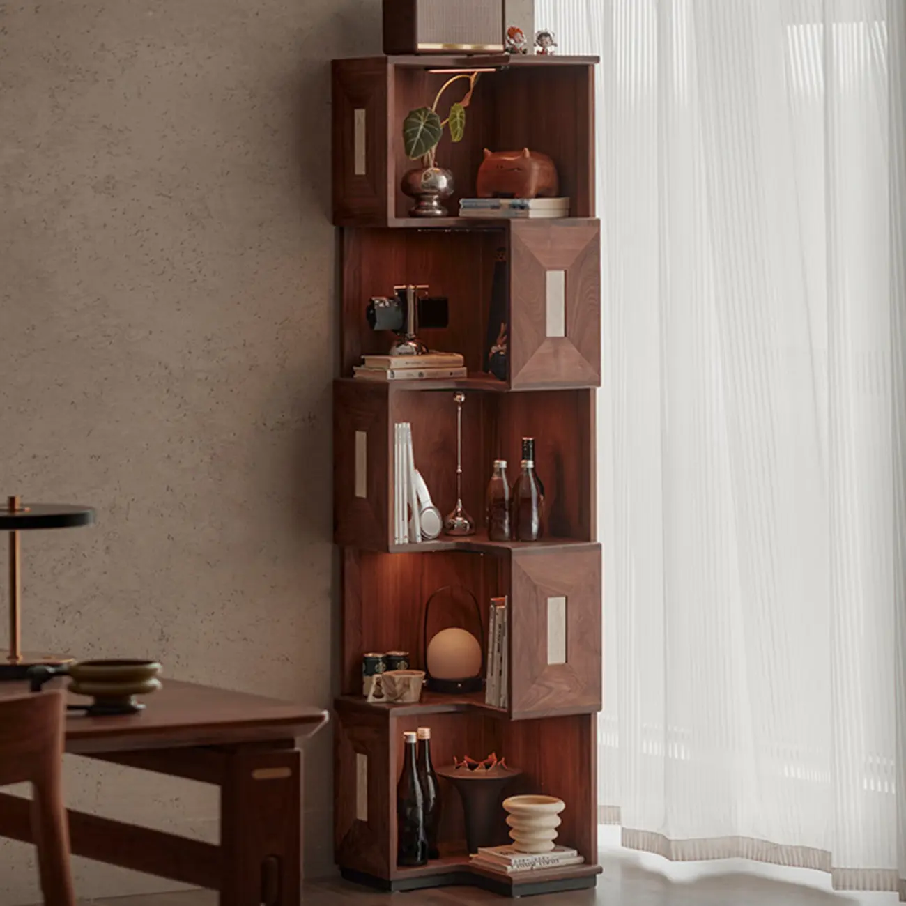 Modern Sepia Wooden Nook Cabinet for Living Room Décor Image - 4 | homeyfad