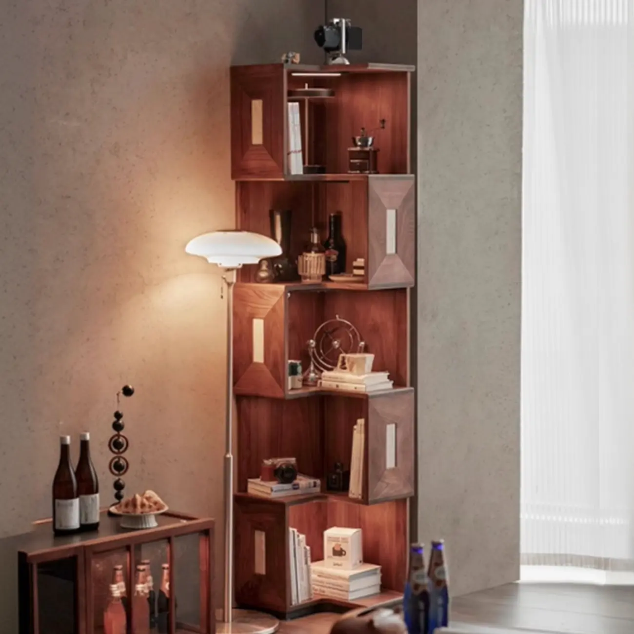 Modern Sepia Wooden Nook Cabinet for Living Room Décor Image - 5 | homeyfad