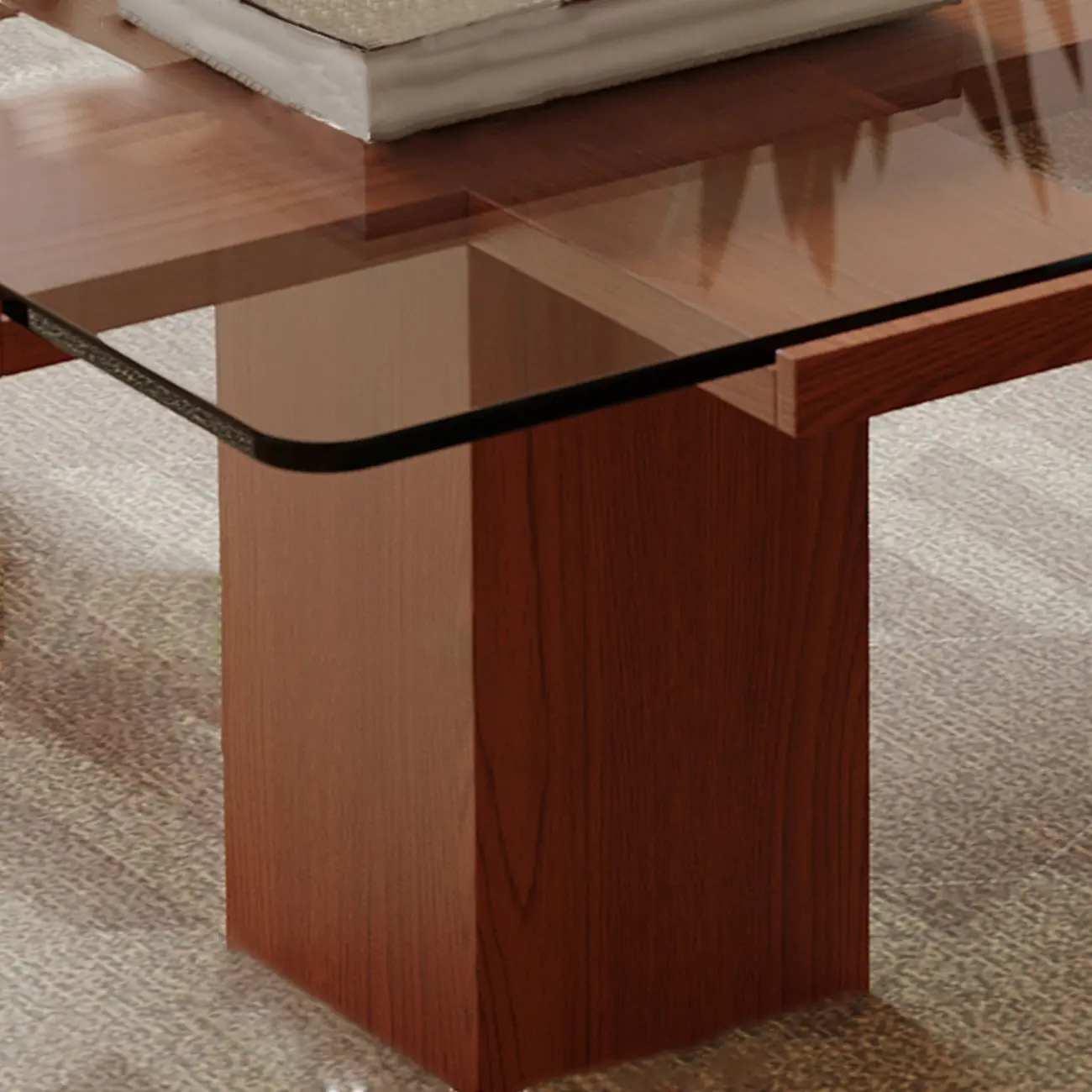 Square Modern Glass Wood Four Legs Coffee Table Image - 7 | homeyfad