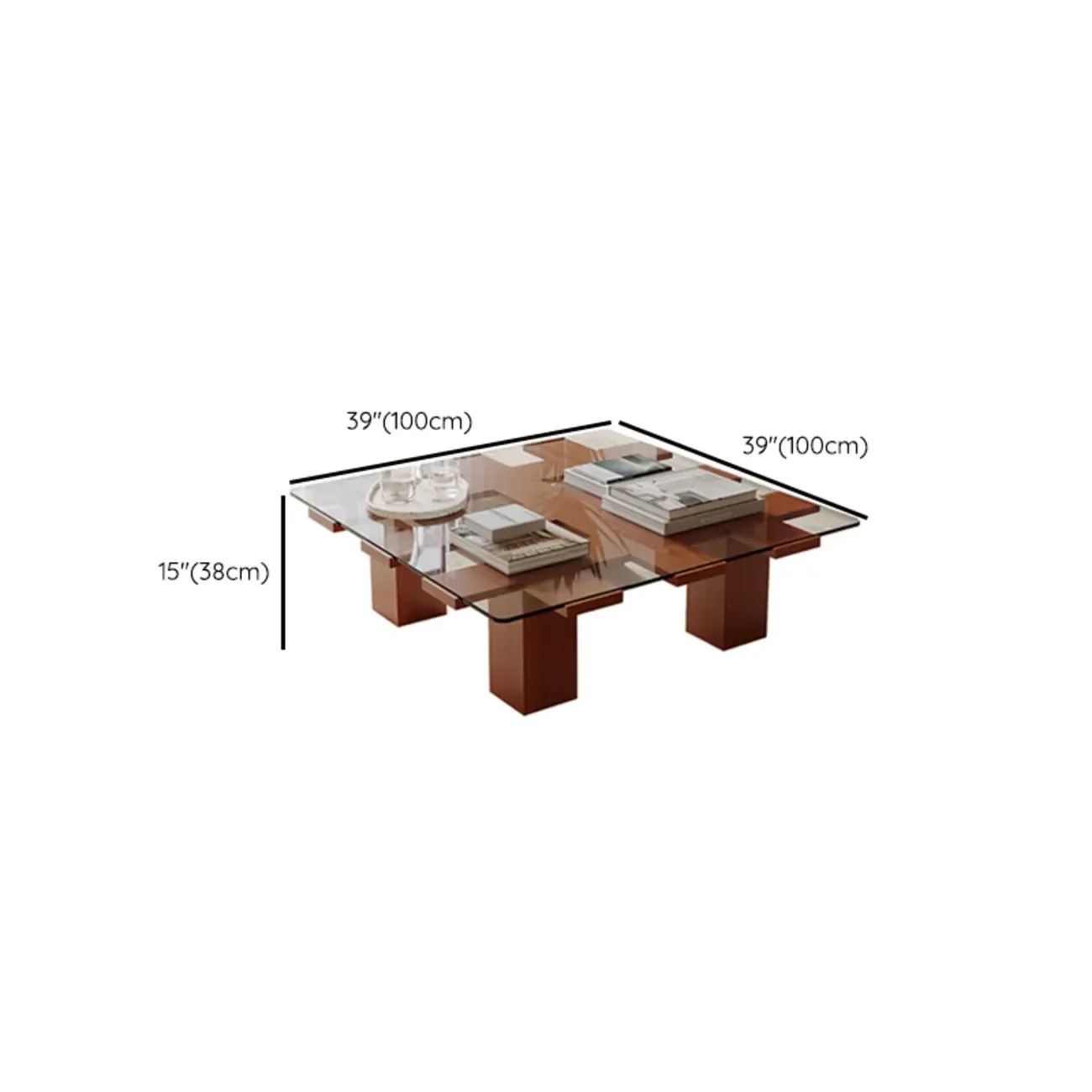 Square Modern Glass Wood Four Legs Coffee Table #size