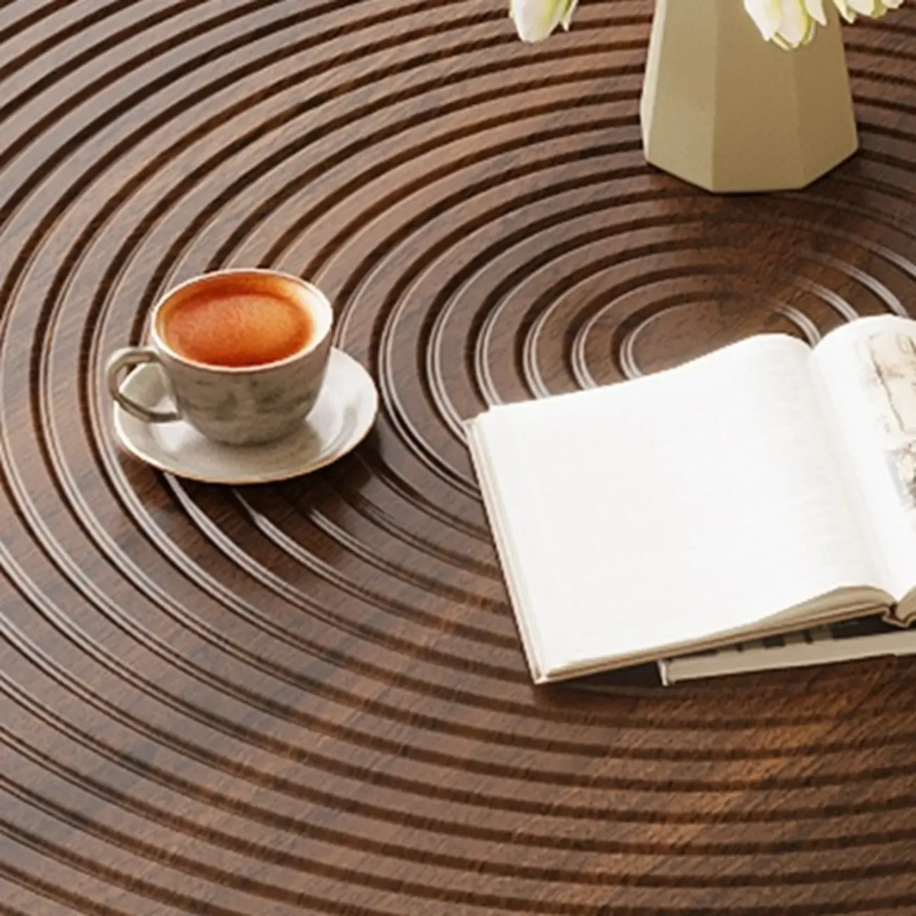 Mid Century Modern Circular Wood Steel Nesting Coffee Table Image - 4