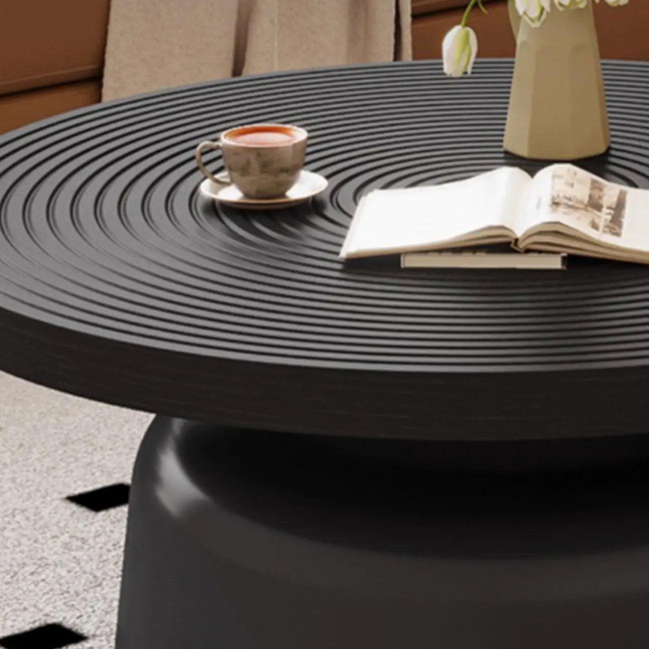 Mid Century Modern Circular Wood Steel Nesting Coffee Table Image - 6 | homeyfad