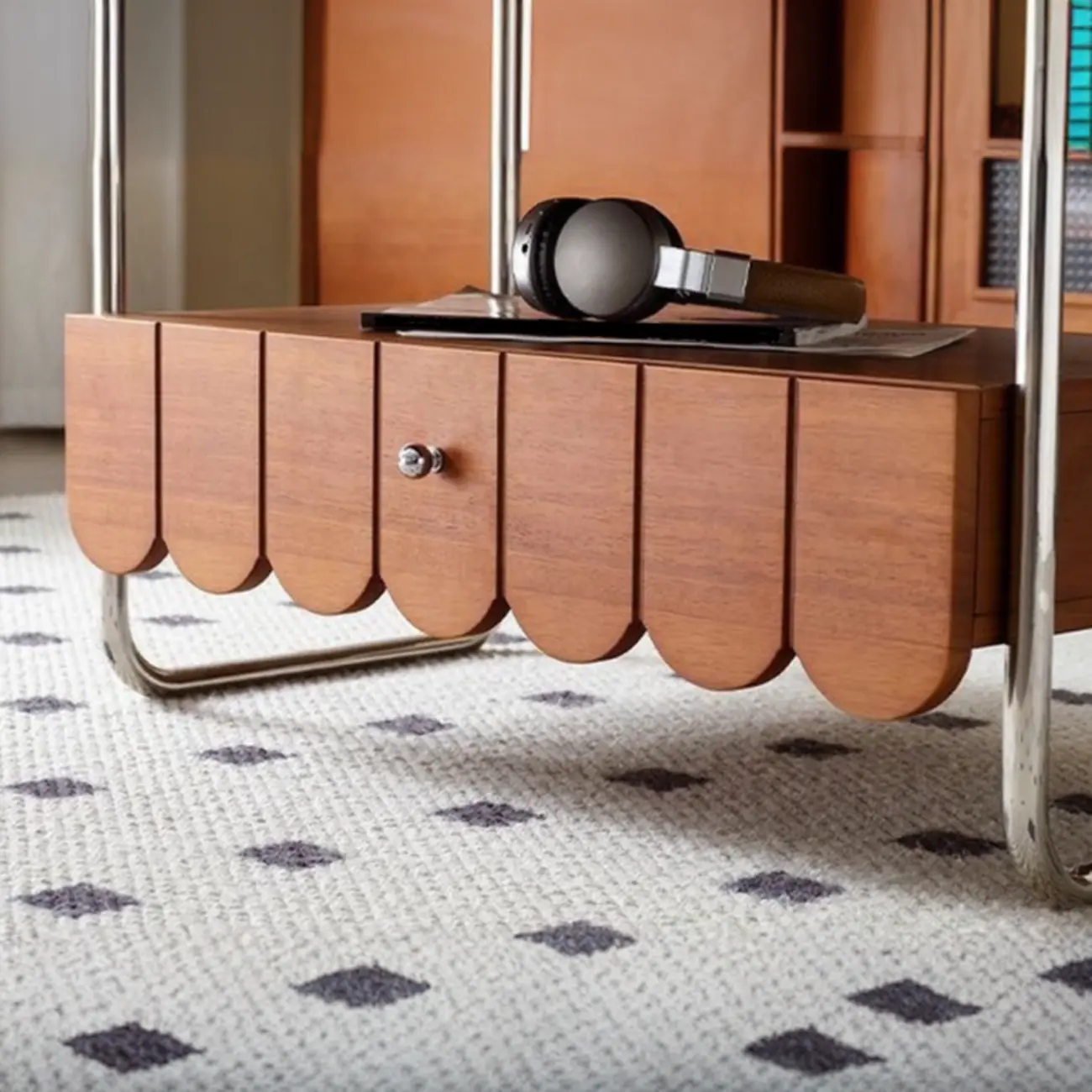 Oval Modern Wood Metal Sled Base Coffee Table Image - 7 | homeyfad