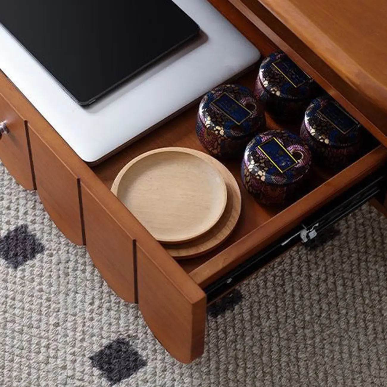 Oval Modern Wood Metal Sled Base Coffee Table Image - 10 | homeyfad