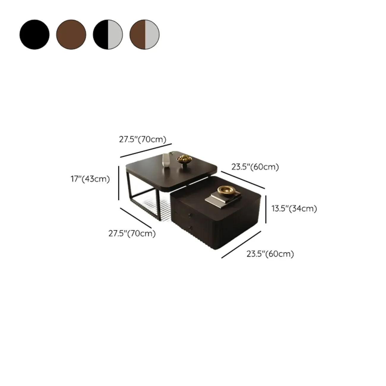 Modern Square Wood Stone Nesting Coffee Table Image - 15