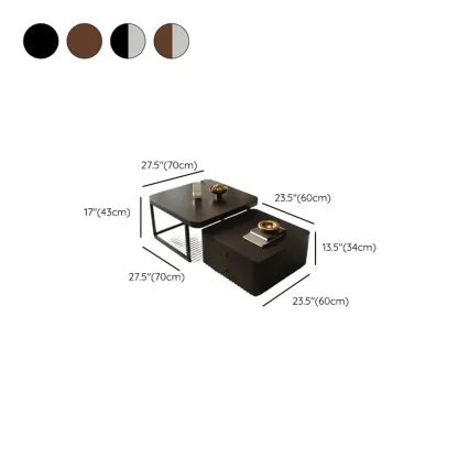 Modern Square Wood Stone Nesting Coffee Table Image - 15