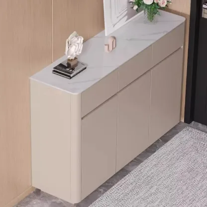 Modern Metal Shoe Cabinet with Khaki Finish Image - 1