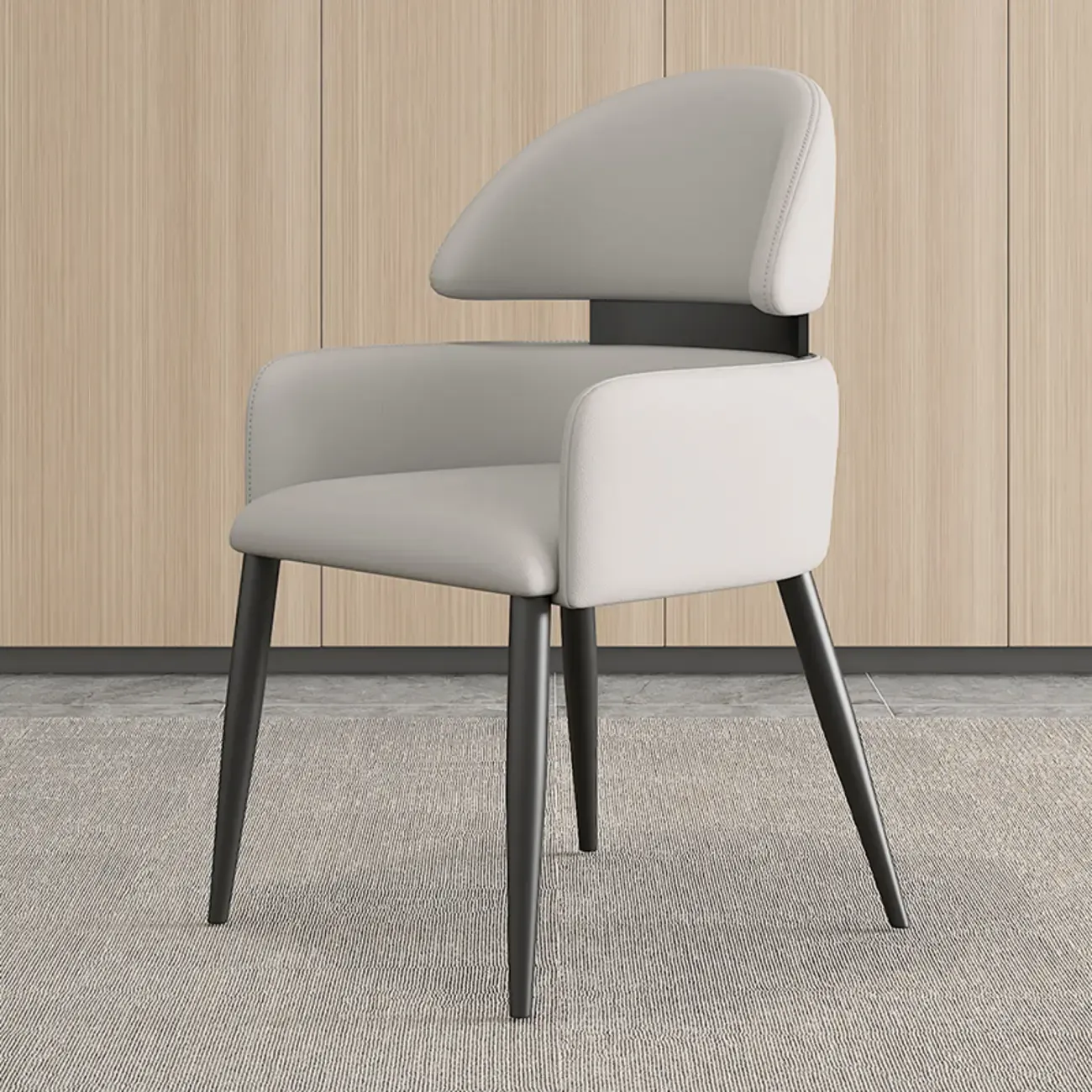 Brown Curved Back Anti-cat Scratch Leather Dining Chairs Image - 4