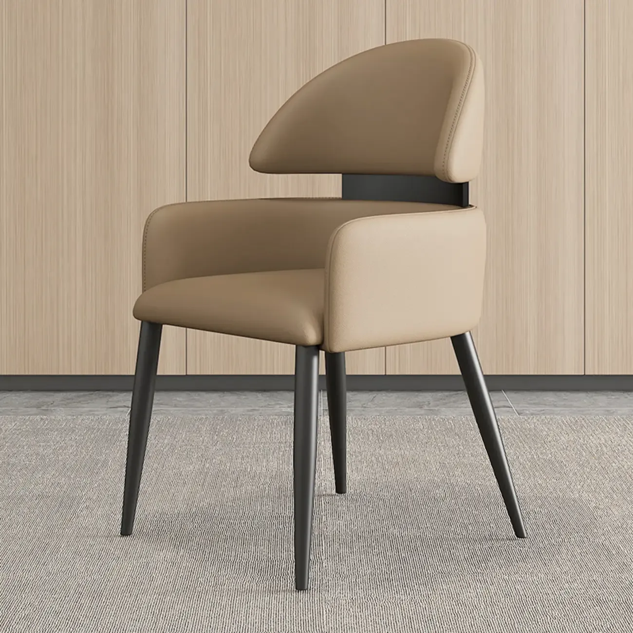 Brown Curved Back Anti-cat Scratch Leather Dining Chairs Image - 5