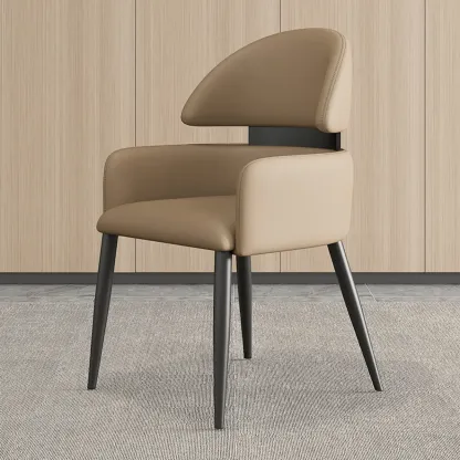 Brown Curved Back Anti-cat Scratch Leather Dining Chairs Image - 5