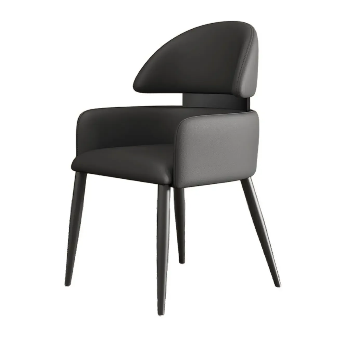 Brown Curved Back Anti-cat Scratch Leather Dining Chairs Image - 6