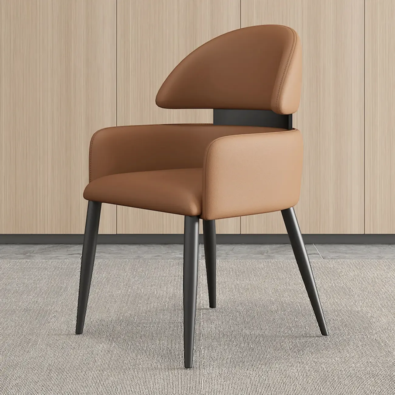 Brown Curved Back Anti-cat Scratch Leather Dining Chairs Image - 9