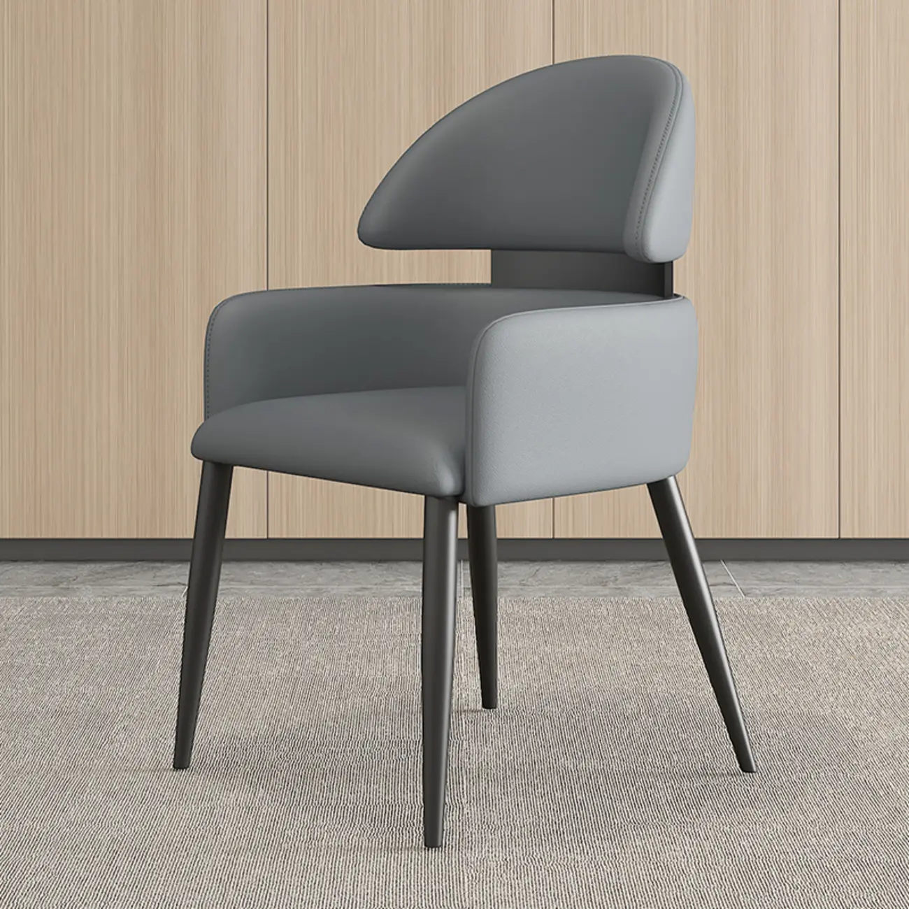 Brown Curved Back Anti-cat Scratch Leather Dining Chairs Image - 10 | homeyfad