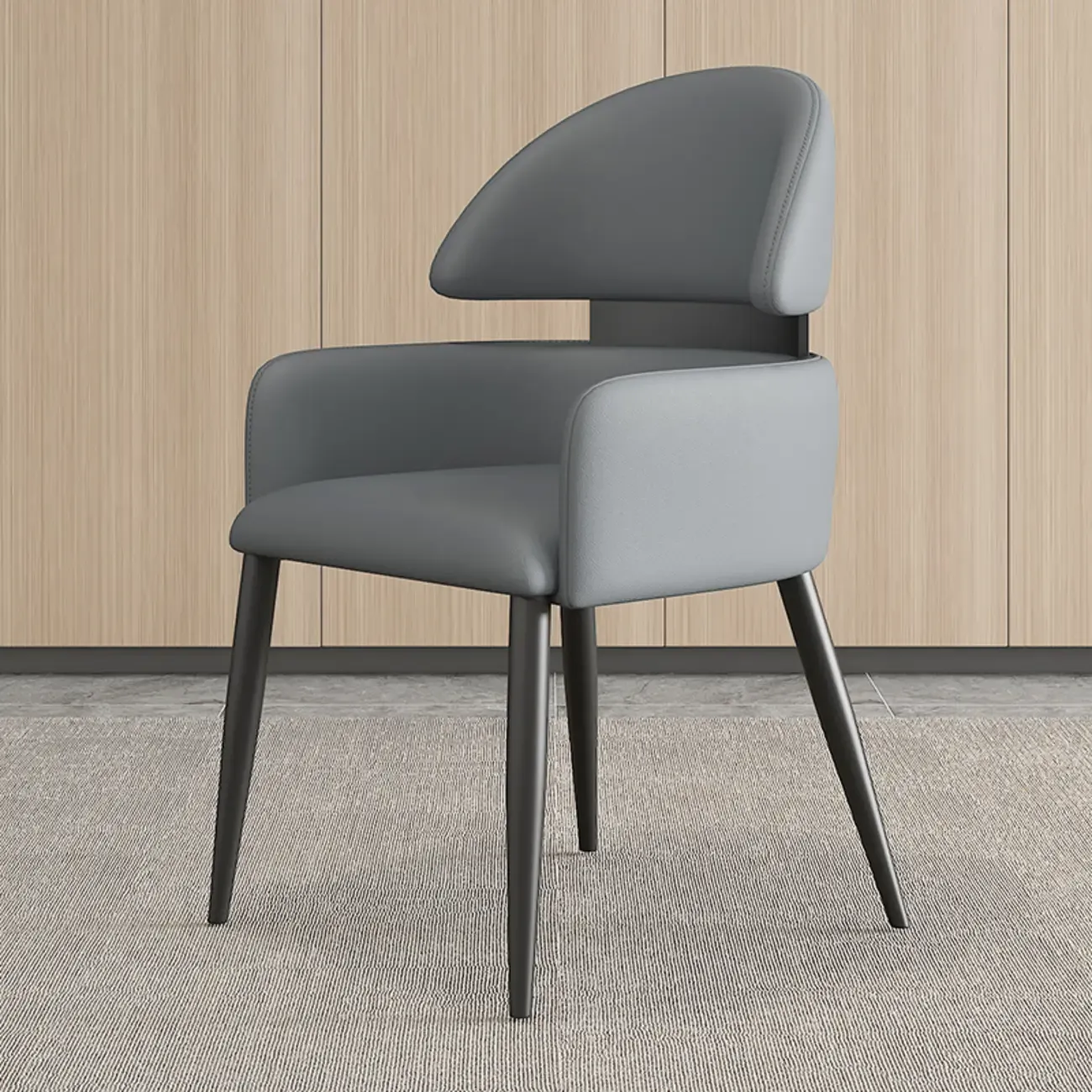 Brown Curved Back Anti-cat Scratch Leather Dining Chairs Image - 10