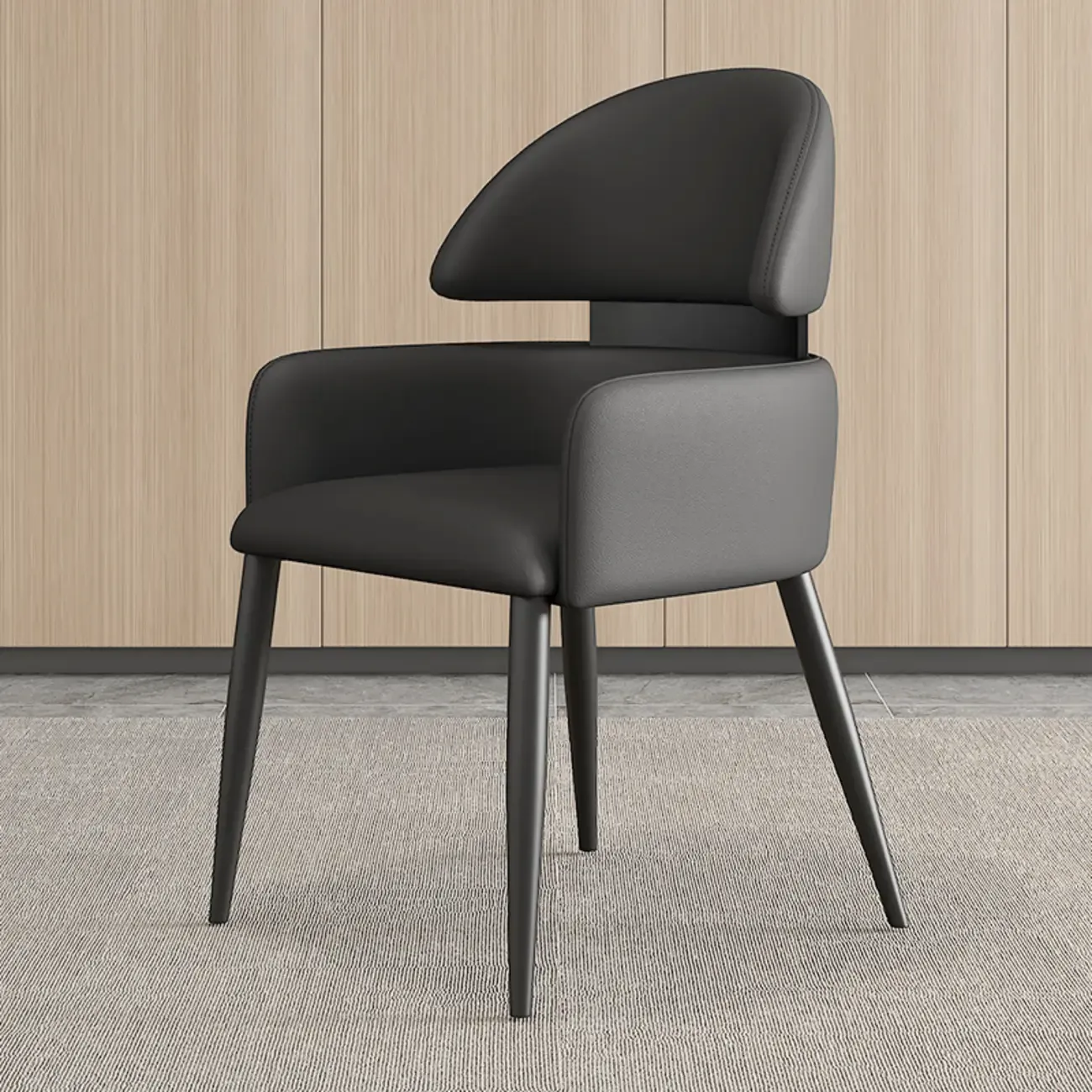 Brown Curved Back Anti-cat Scratch Leather Dining Chairs Image - 11