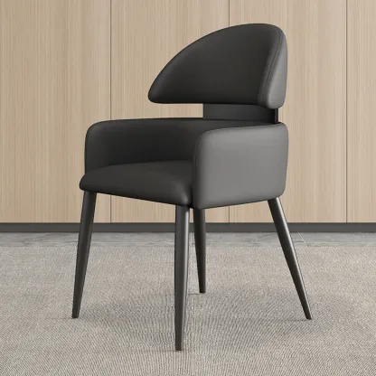 Brown Curved Back Anti-cat Scratch Leather Dining Chairs Image - 11