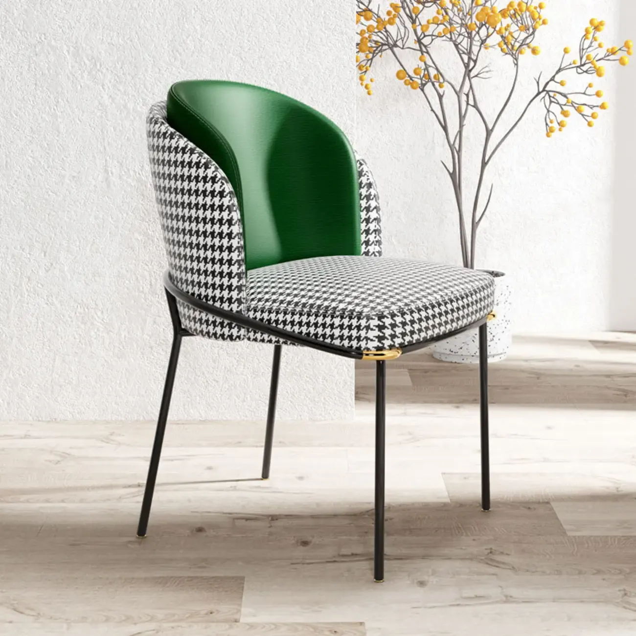 Curved Back Houndstooth Pattern Upholstered Dining Chair Image - 1