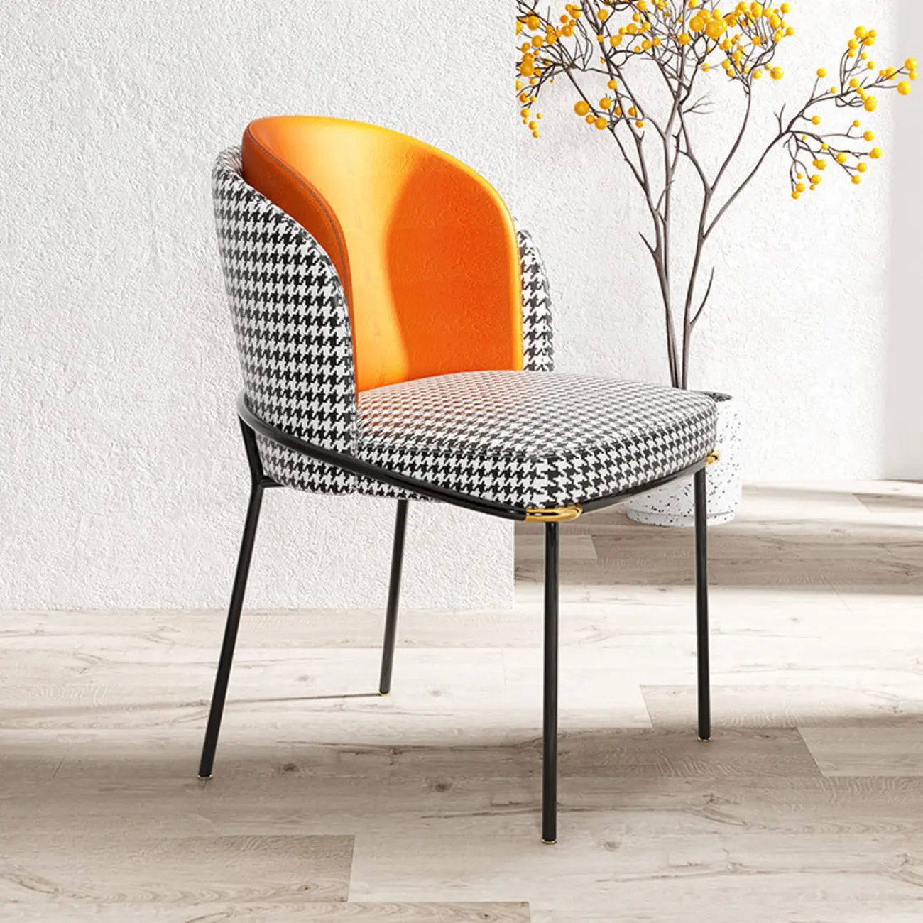 Curved Back Houndstooth Pattern Upholstered Dining Chair Image - 9 | homeyfad