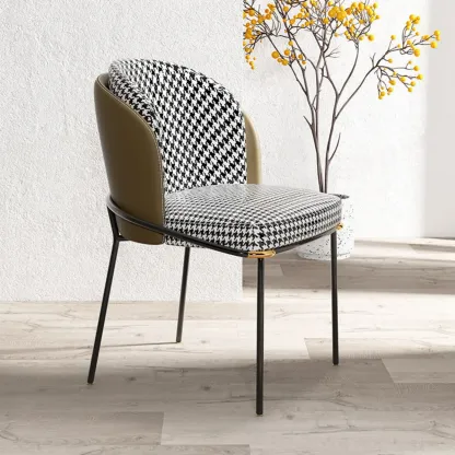 Curved Back Houndstooth Pattern Upholstered Dining Chair Image - 16