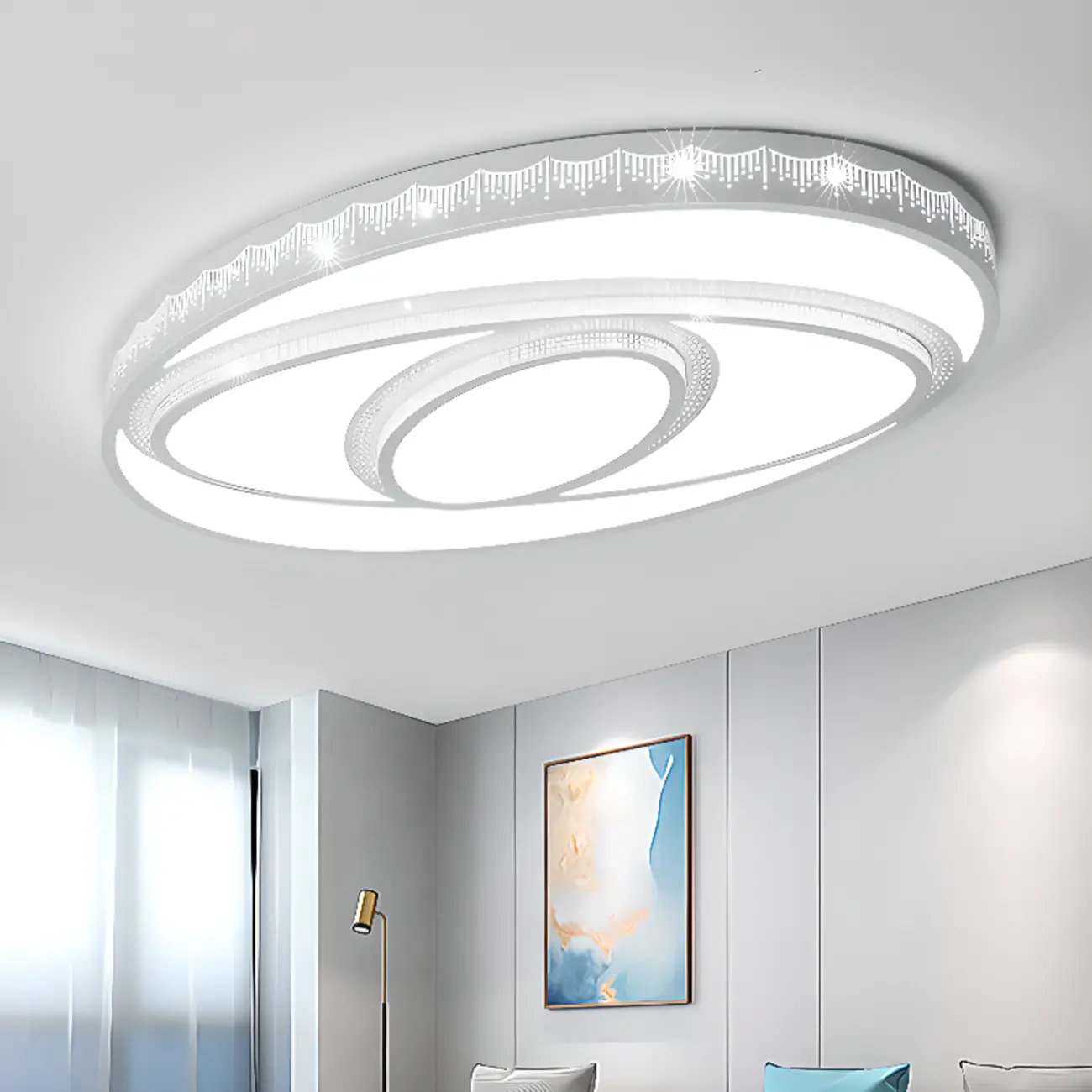 Ceiling Fixture with 3 Lights White Alloy PMMA Shade for Symmetrical Parlor Image - 4 | homeyfad
