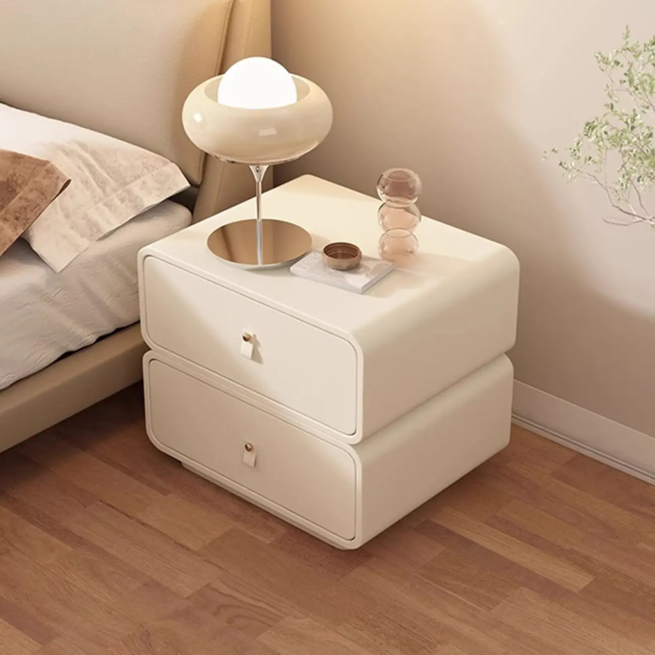 Modern Faux Leather 2-Drawer Nightstand Image - 1 | homeyfad