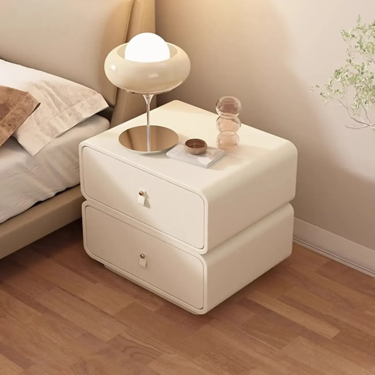 Modern Faux Leather 2-Drawer Nightstand Image - 1
