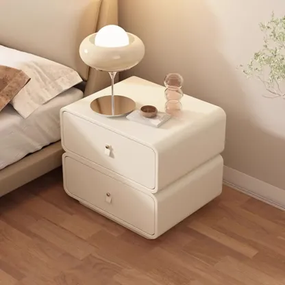 Modern Faux Leather 2-Drawer Nightstand Image - 1