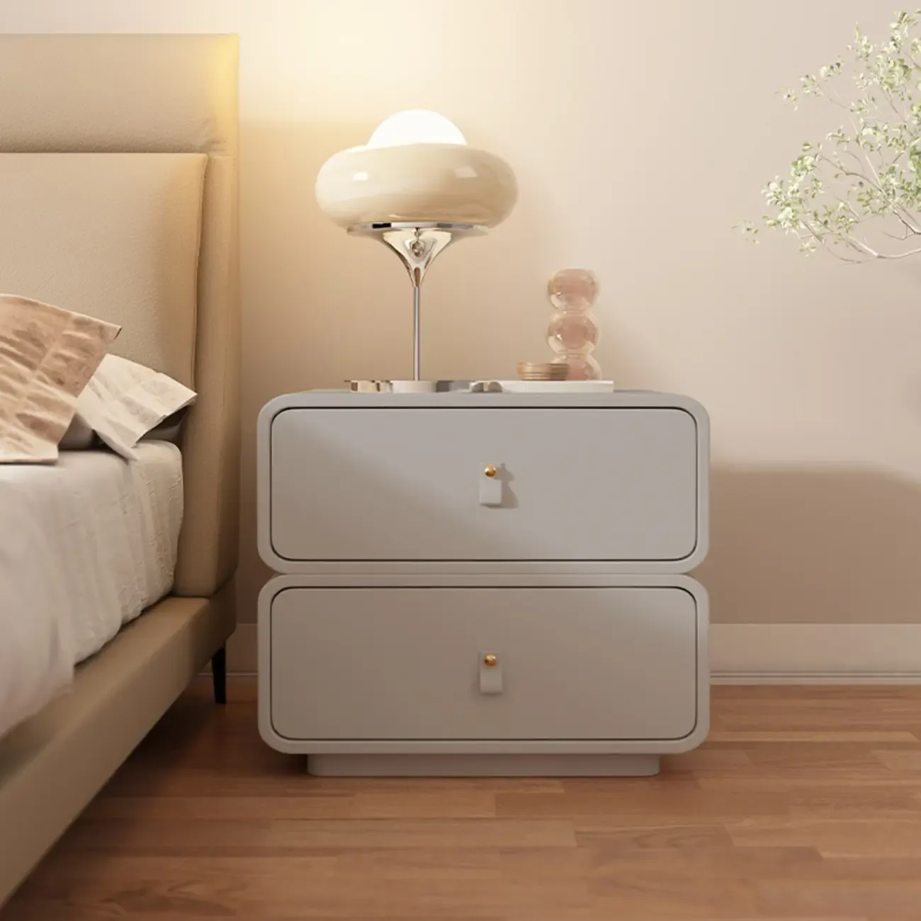 Modern Faux Leather 2-Drawer Nightstand Image - 2