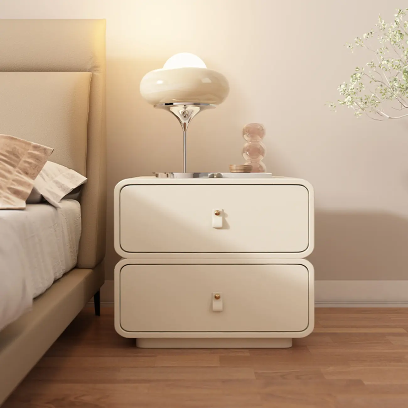 Modern Faux Leather 2-Drawer Nightstand Image - 3 | homeyfad