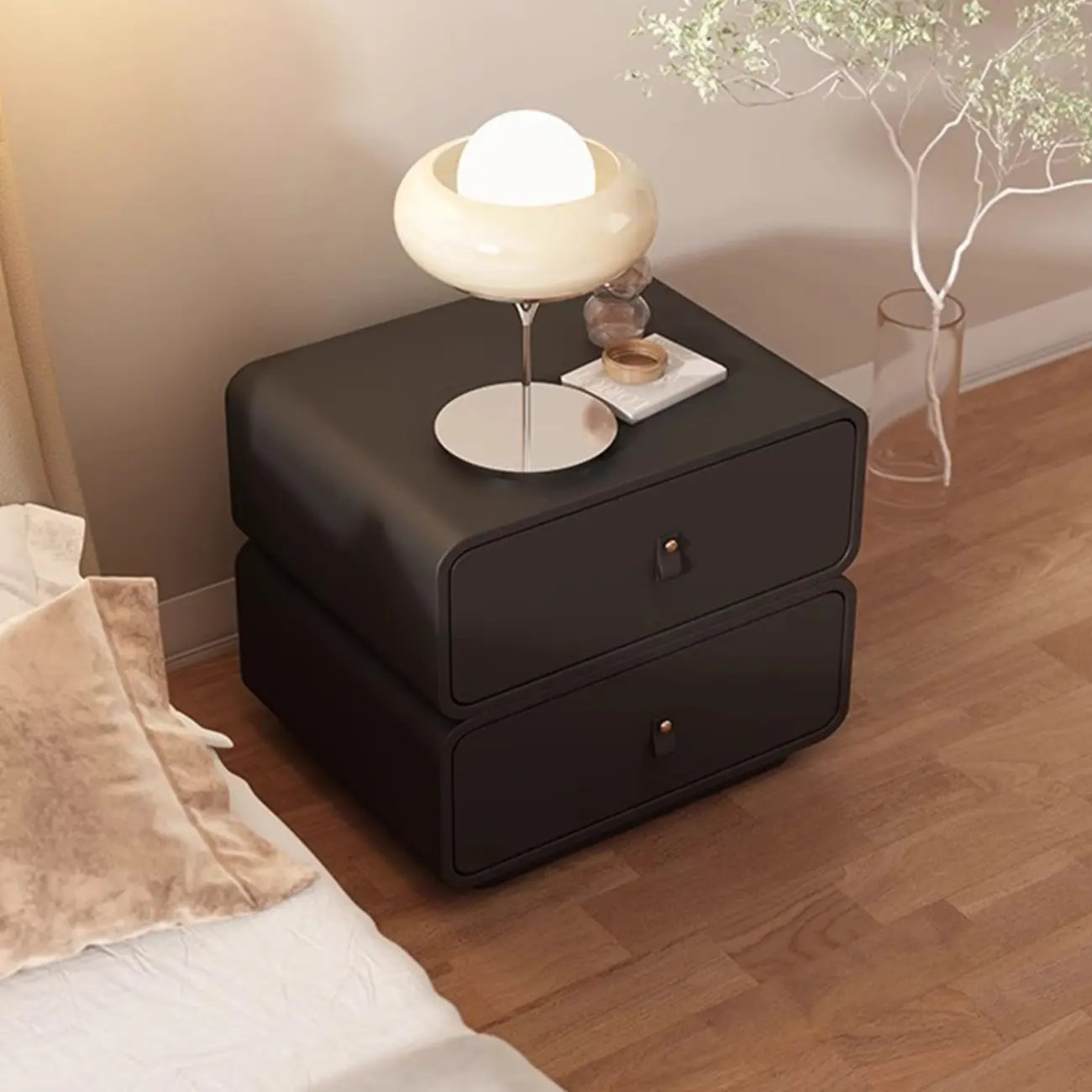 Modern Faux Leather 2-Drawer Nightstand Image - 4 | homeyfad