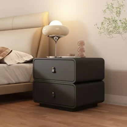 Modern Faux Leather 2-Drawer Nightstand Image - 5