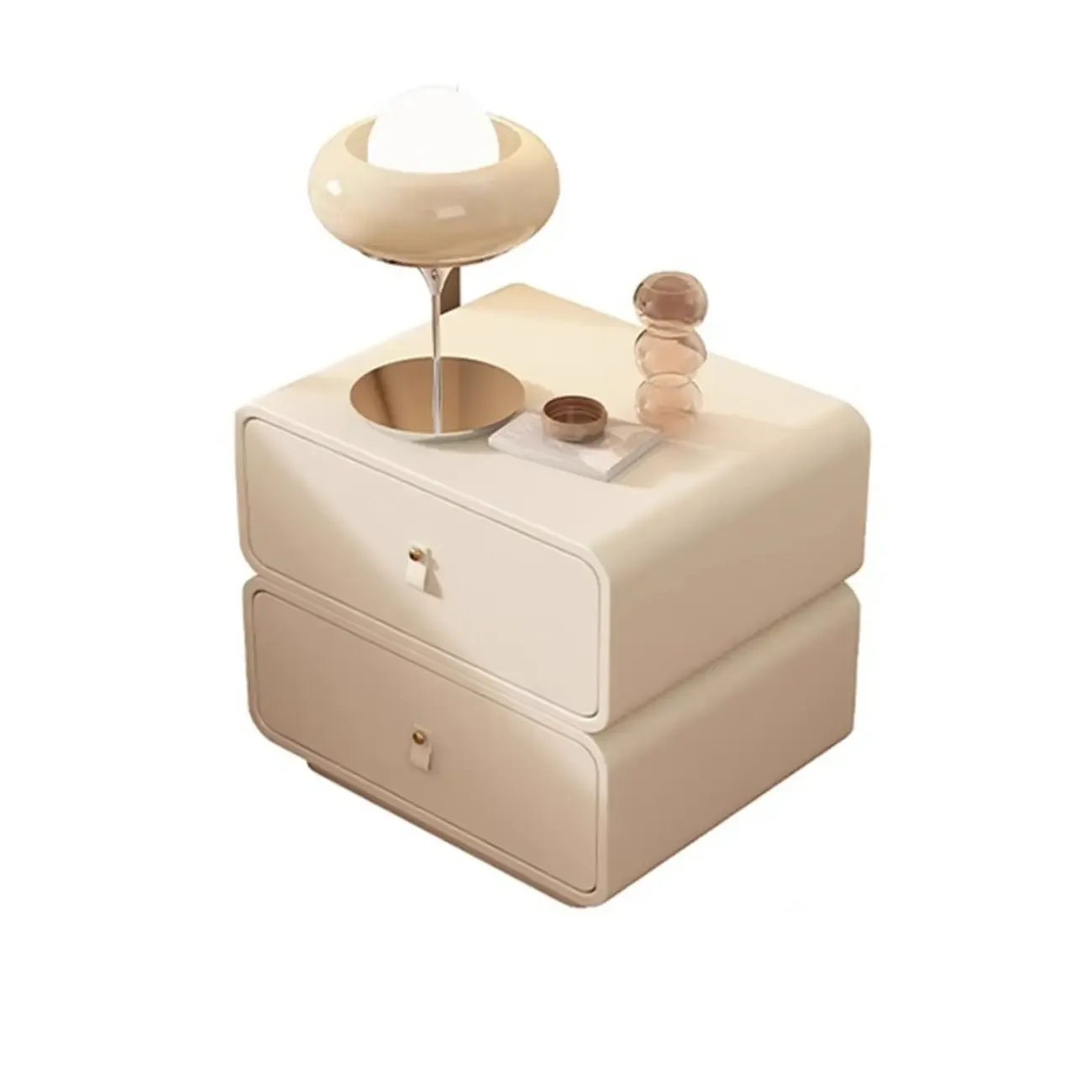 Modern Faux Leather 2-Drawer Nightstand Image - 6