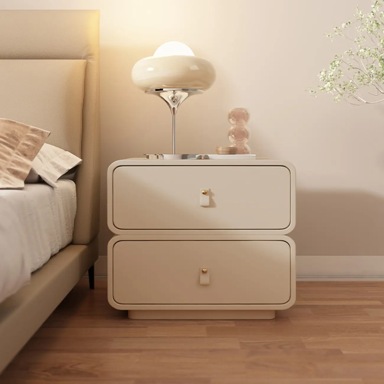 Modern Faux Leather 2-Drawer Nightstand Image - 7 | homeyfad