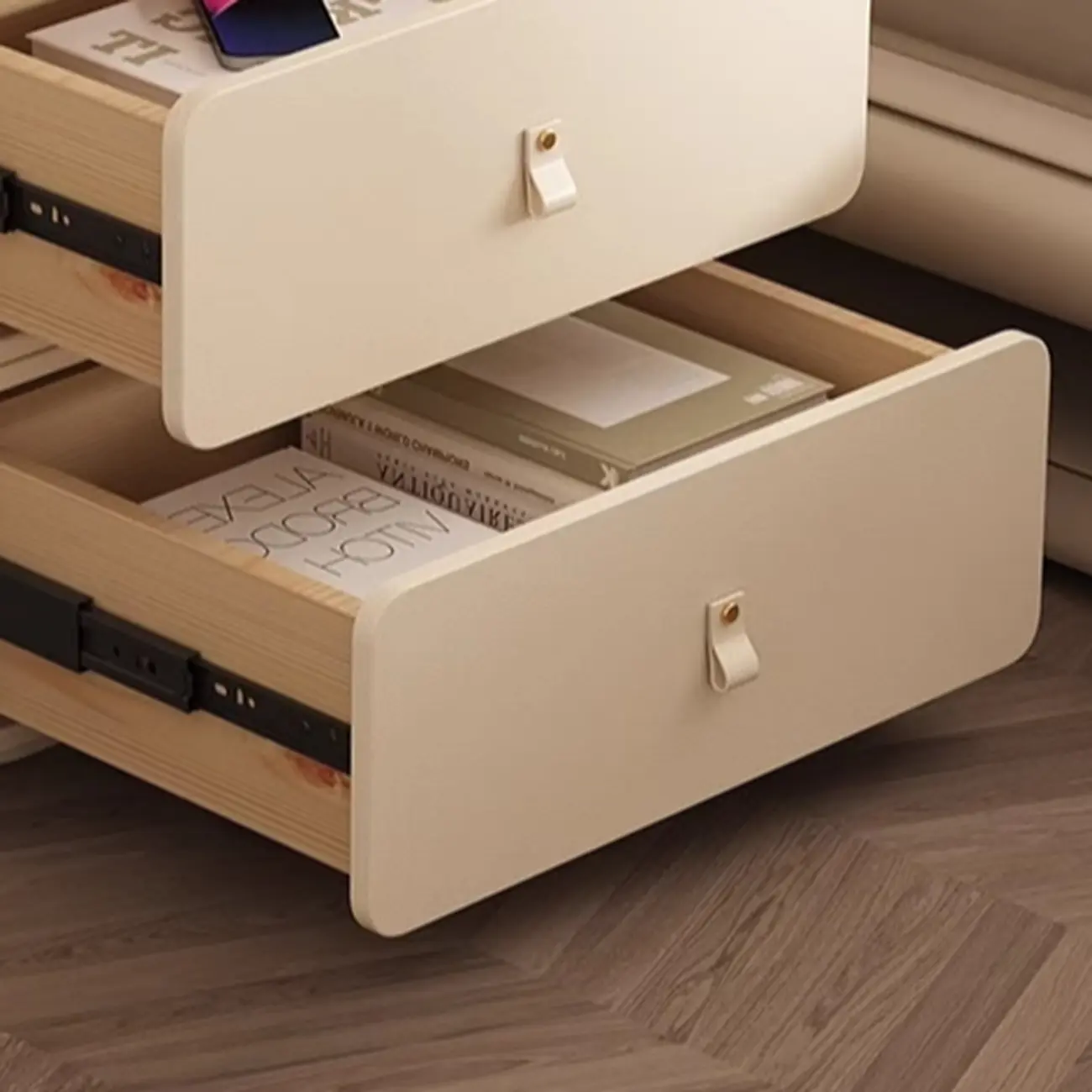 Modern Faux Leather 2-Drawer Nightstand Image - 8 | homeyfad