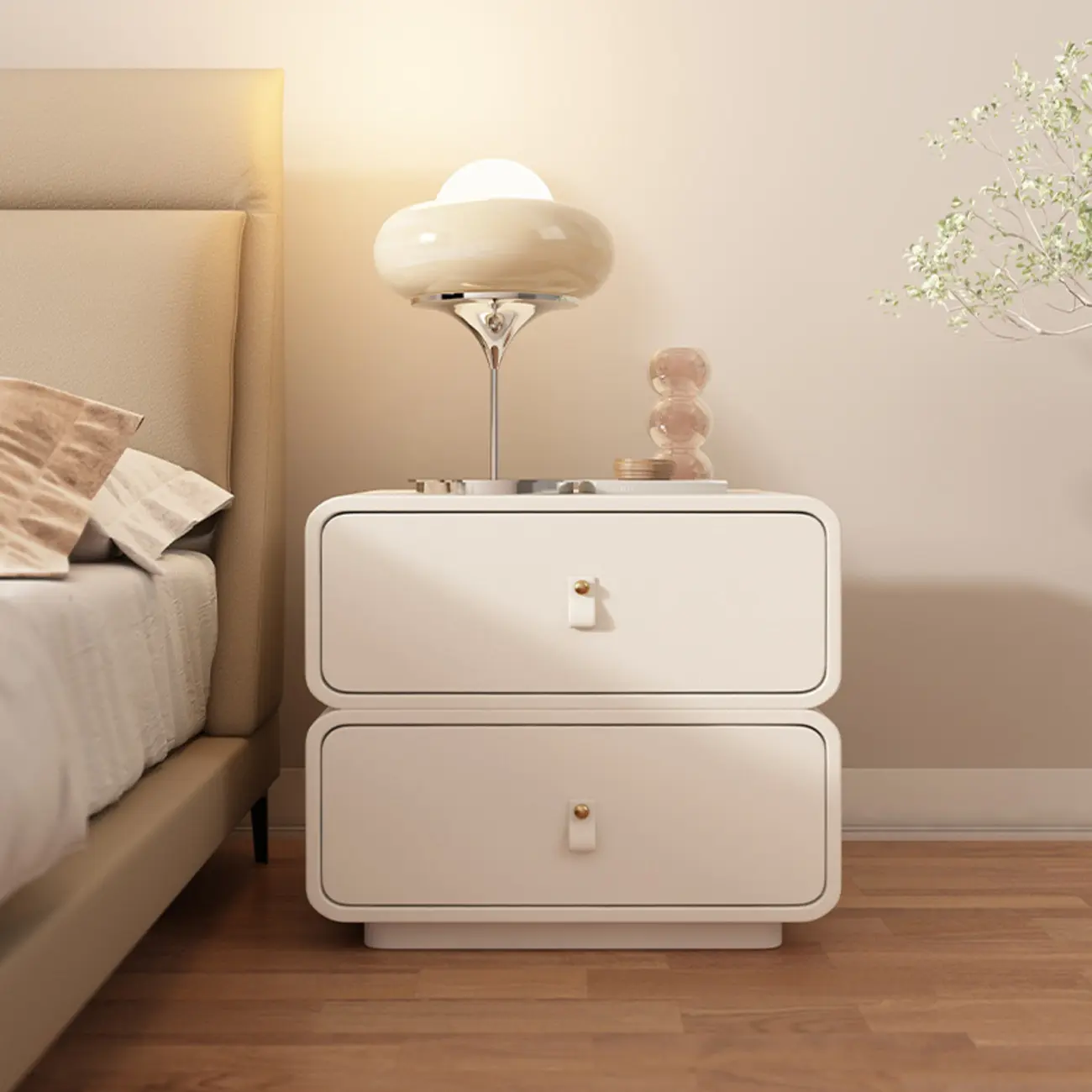 Modern Faux Leather 2-Drawer Nightstand Image - 9 | homeyfad