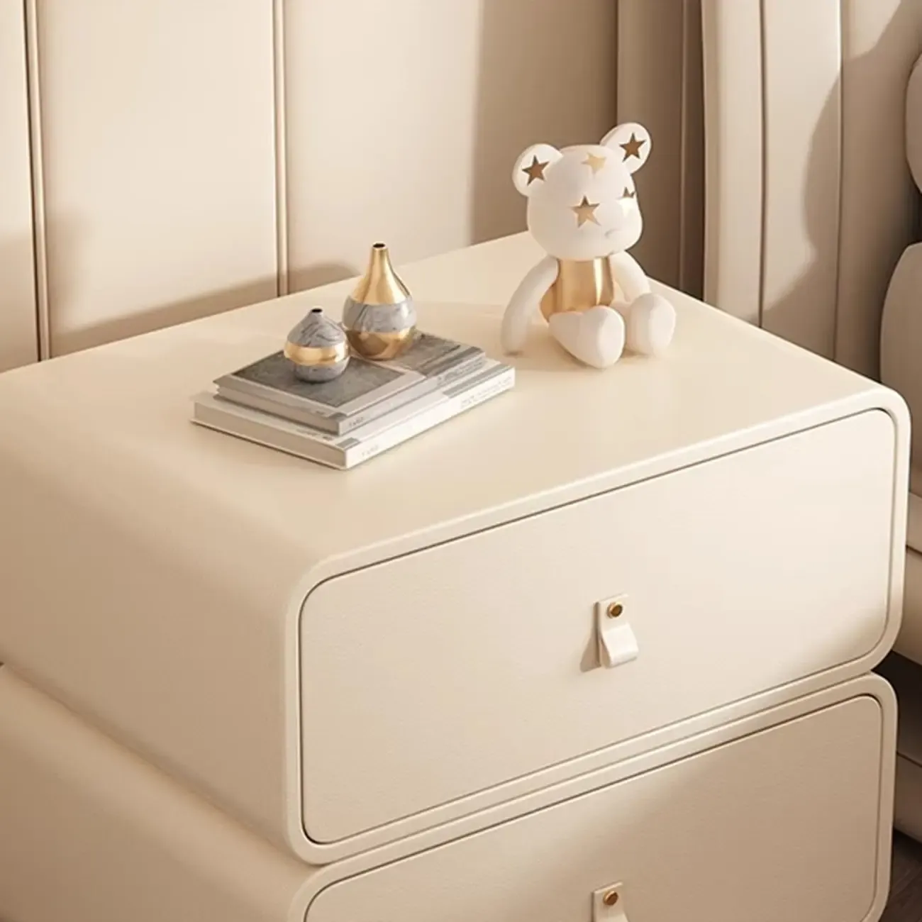 Modern Faux Leather 2-Drawer Nightstand Image - 10