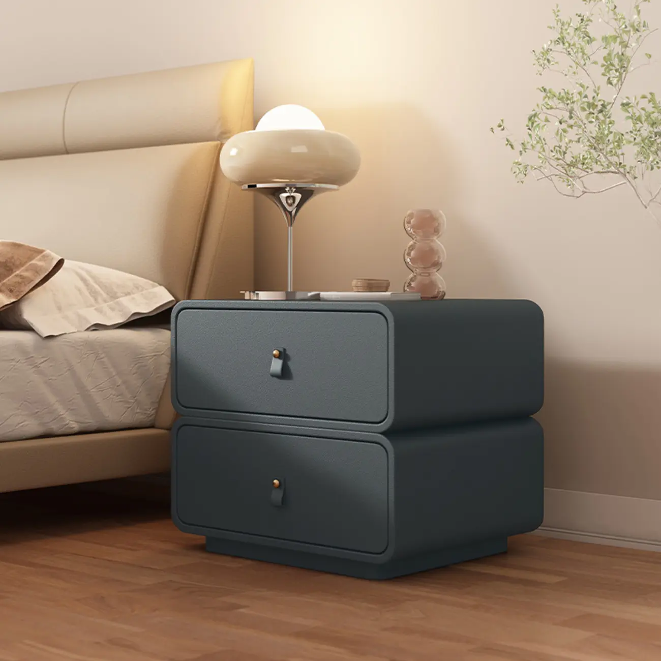 Modern Faux Leather 2-Drawer Nightstand Image - 11 | homeyfad