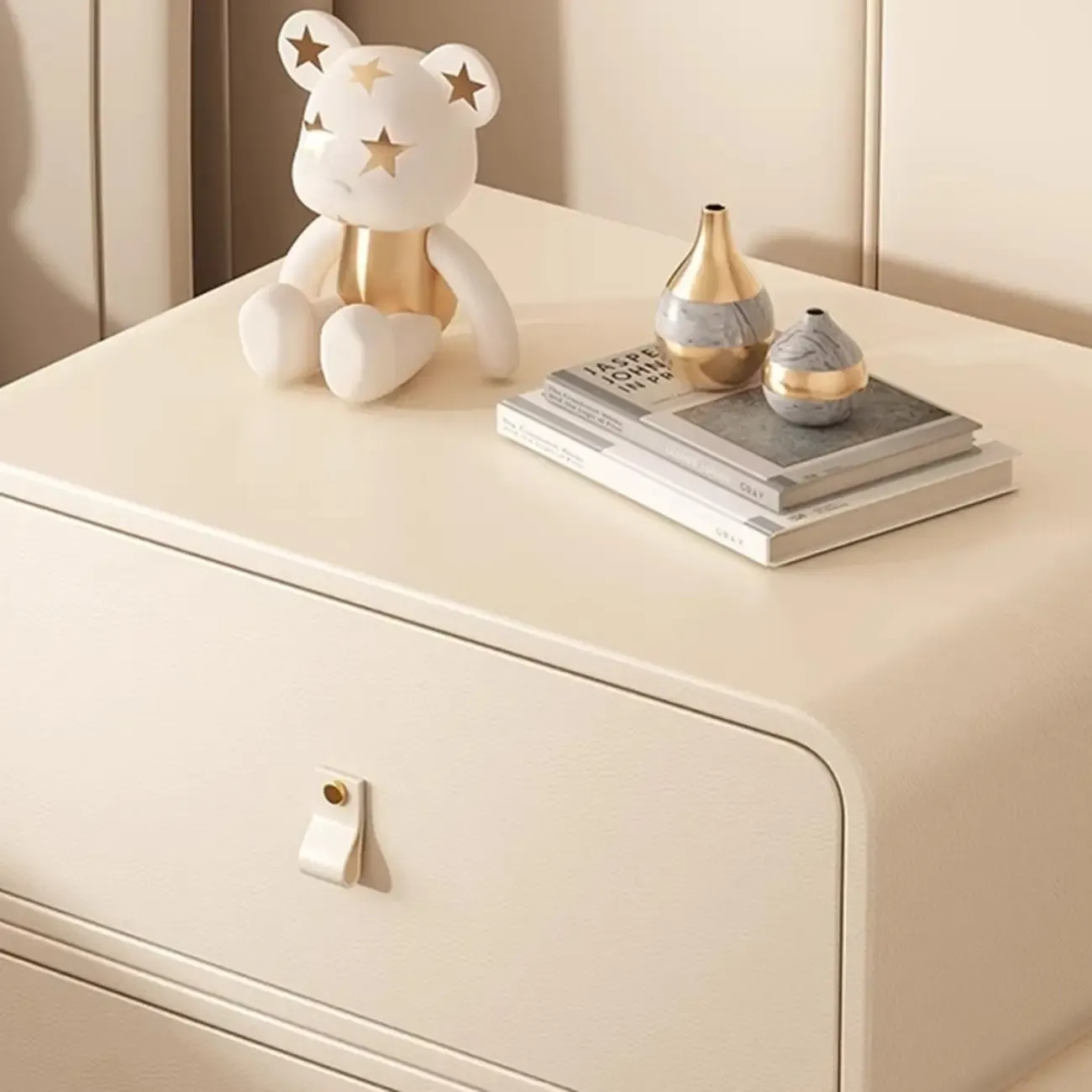 Modern Faux Leather 2-Drawer Nightstand Image - 12