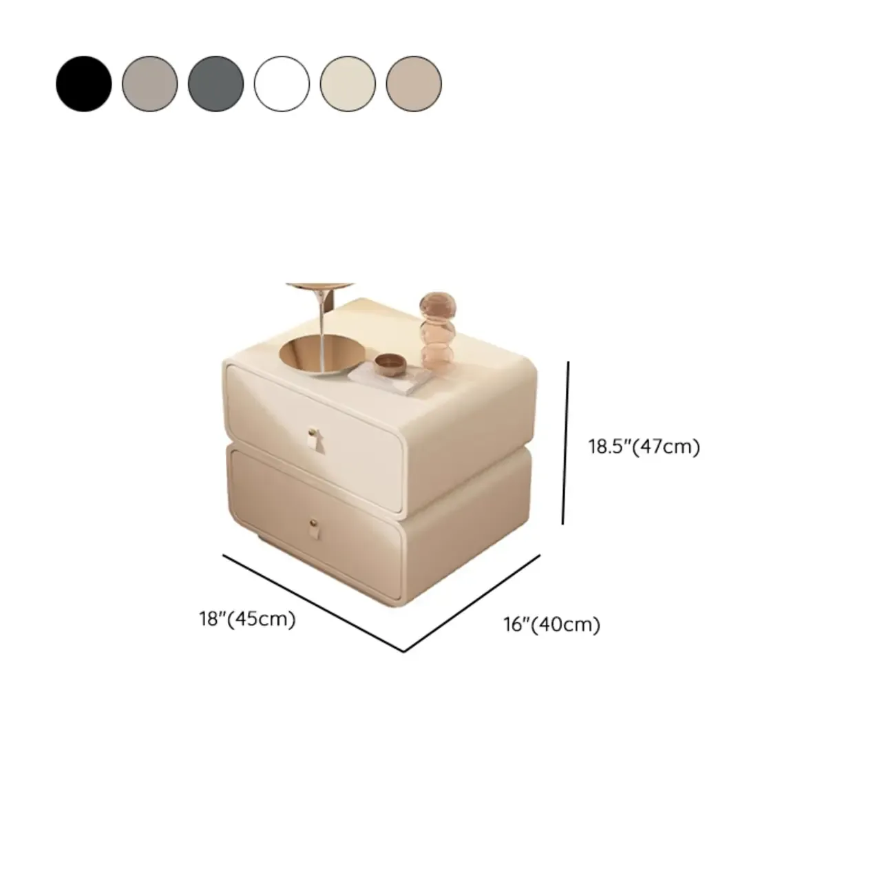 Modern Faux Leather 2-Drawer Nightstand Image - 14