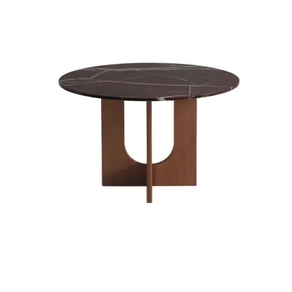 Modern Round Marble Top Pedestal Dining Table Image - 3