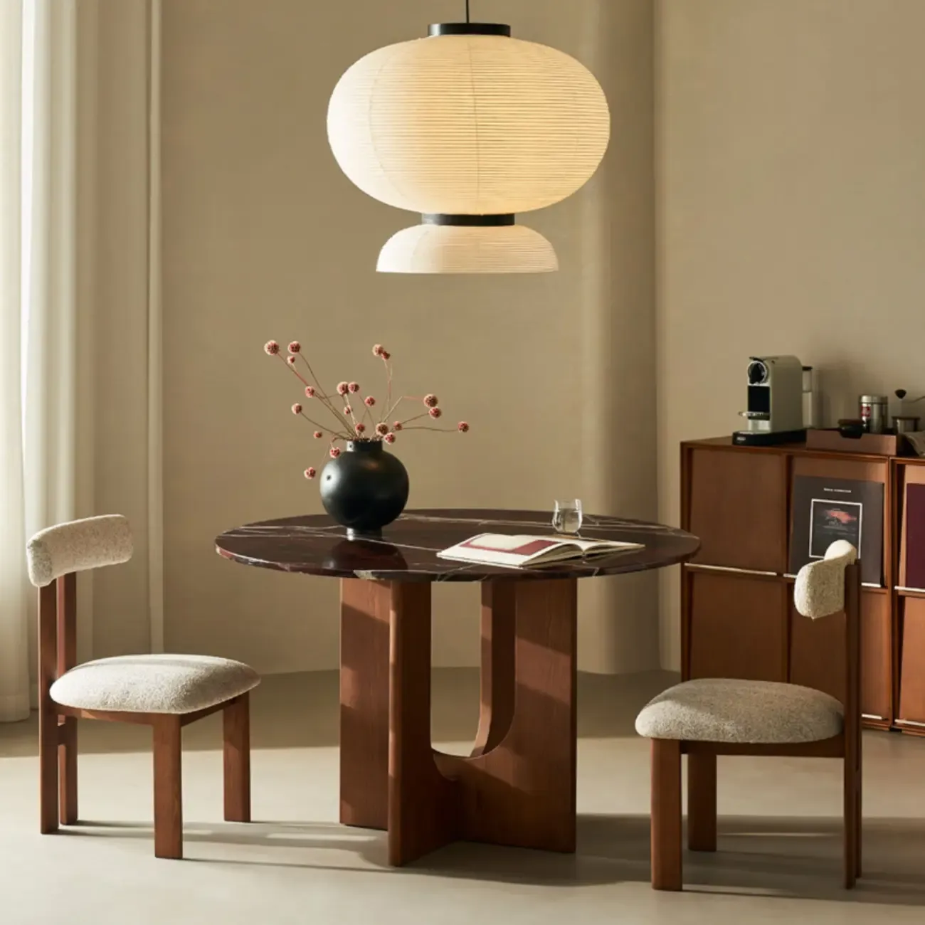 Modern Round Marble Top Pedestal Dining Table Image - 4