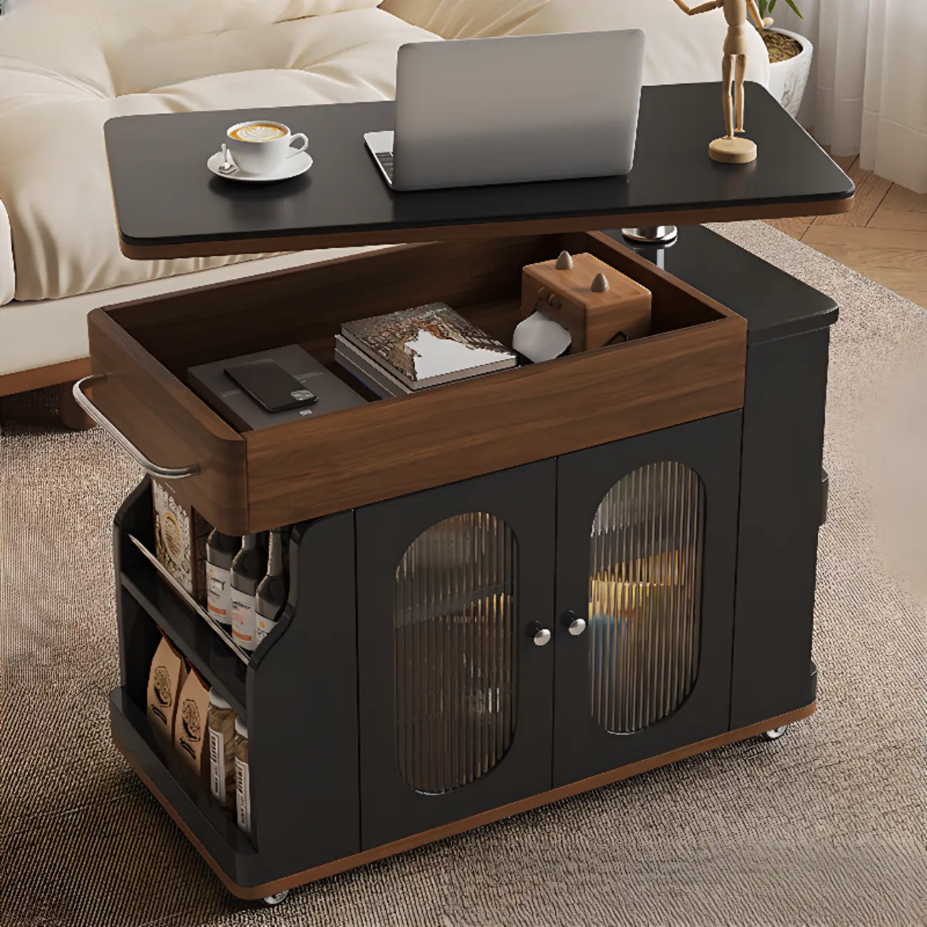 Multi-levelled Fold Away Chairside Table with Roller Wheels Image - 1 | homeyfad