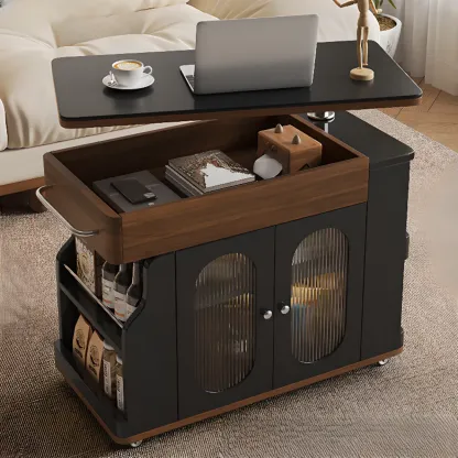 Multi-levelled Fold Away Chairside Table with Roller Wheels Image - 1