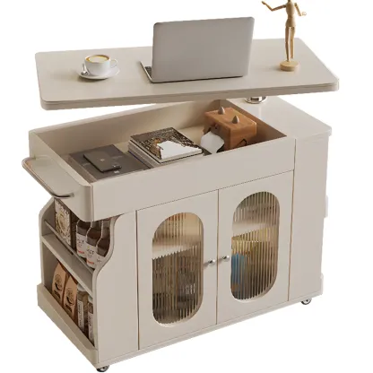 Multi-levelled Fold Away Chairside Table with Roller Wheels Image - 3