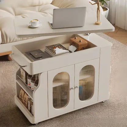 Multi-levelled Fold Away Chairside Table with Roller Wheels Image - 4