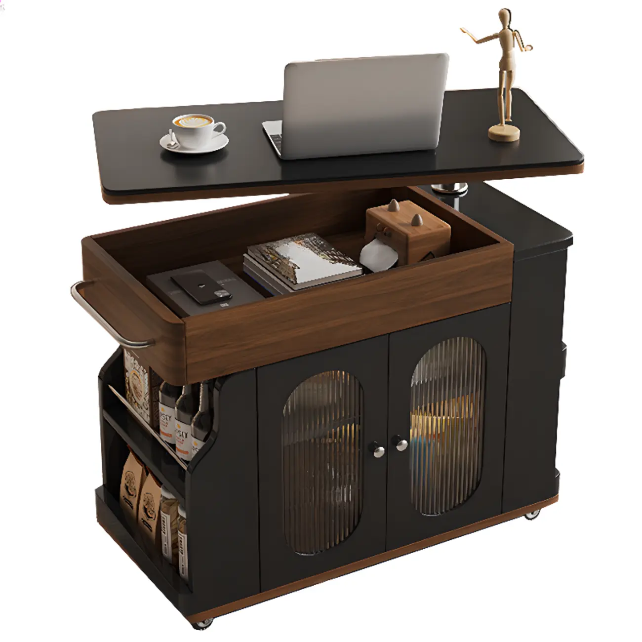 Multi-levelled Fold Away Chairside Table with Roller Wheels Image - 5 | homeyfad