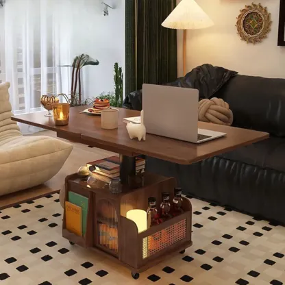 Multi-levelled Fold Away Chairside Table with Roller Wheels and Magazine Rack Image - 4