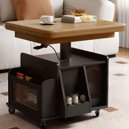 Multi-levelled Fold Away Chairside Table with Roller Wheels and Magazine Rack Image - 7
